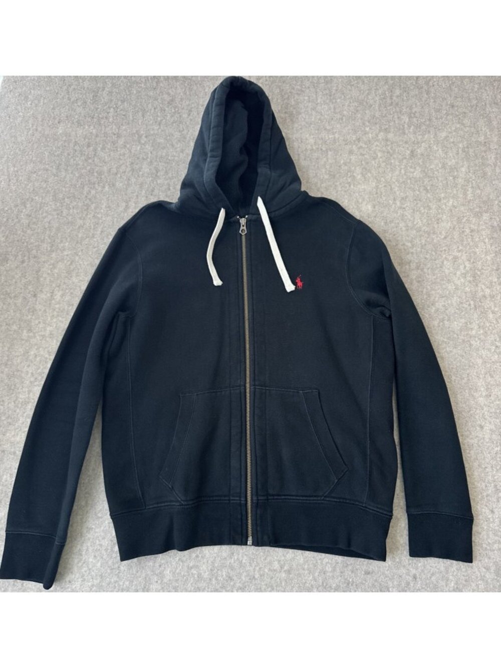 Polo Ralph Lauren Full Zip Hoodie Mens Large Black Red Pony Logo Fleece